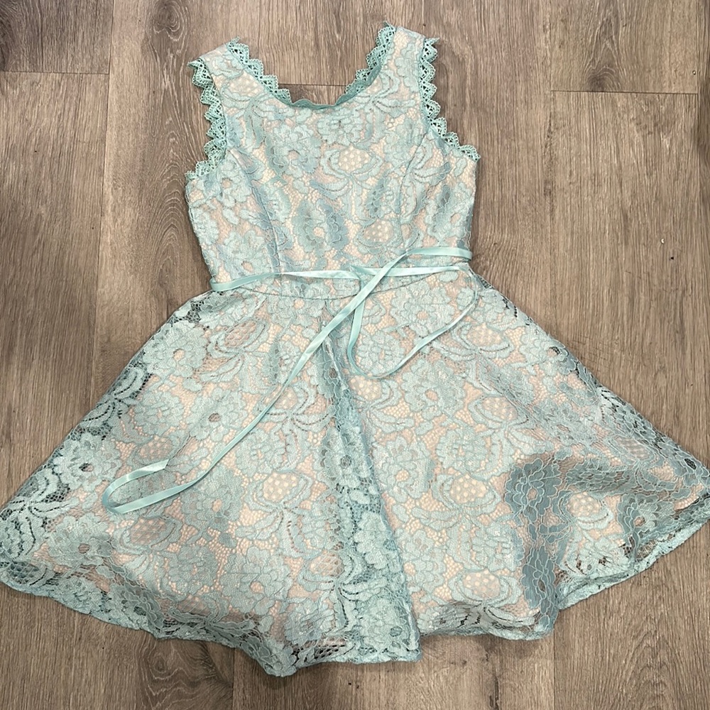 Rare Edition light teal and baby pink lining youth girls dress